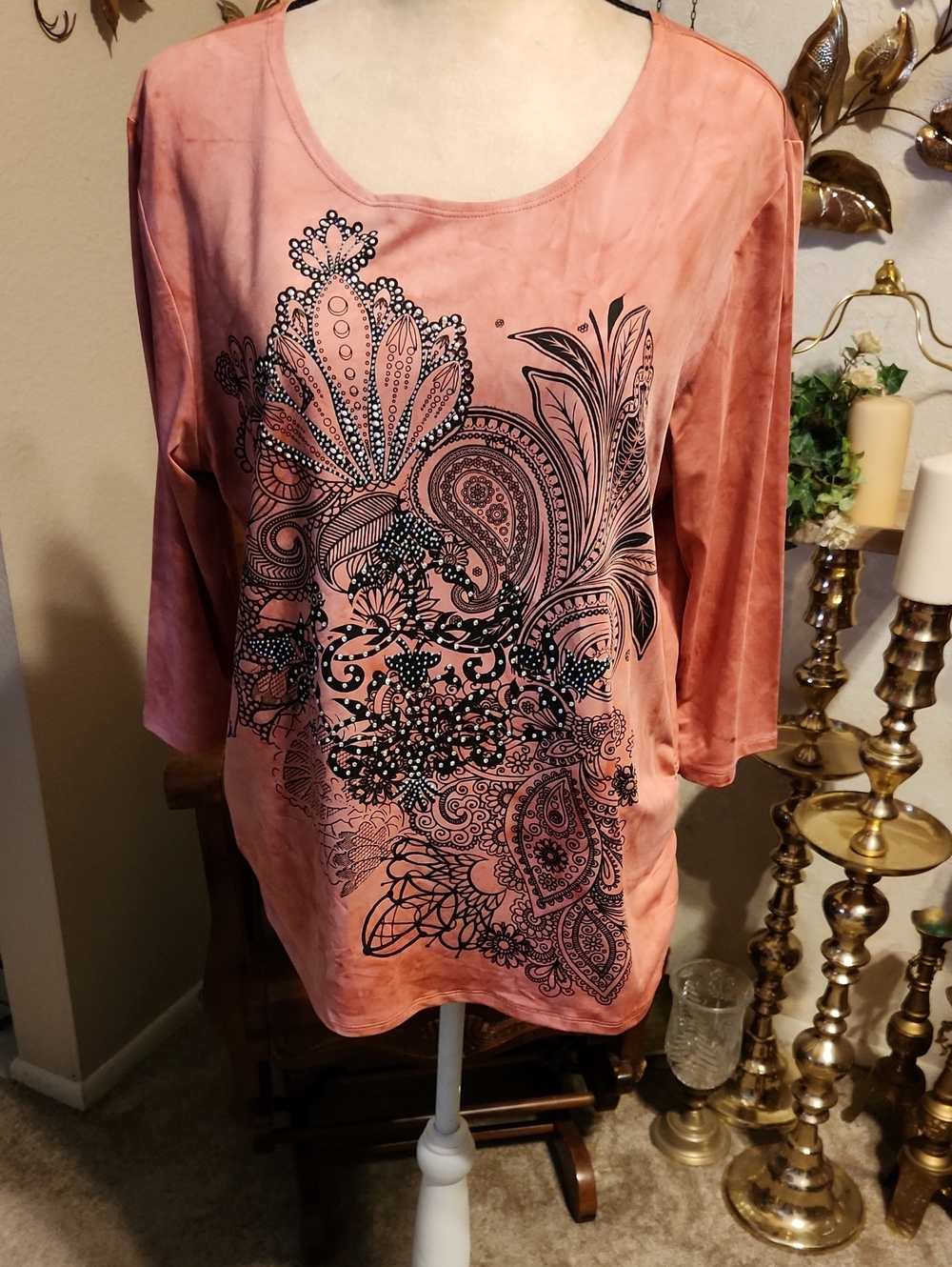 Paisley Embellished Tunic Top in Dusty Rose